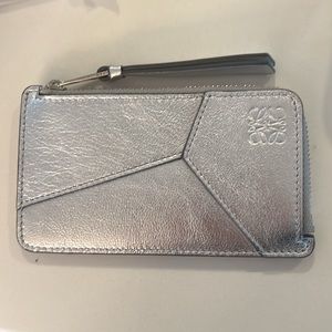 LOEWE COIN CARD HOLDER SILVER METALLIC LEATHER PUZZLE WALLET